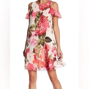 Eliza J Floral Dress, Ruffle Cold Shoulder Sleeve, size 6, Easter, Spring
